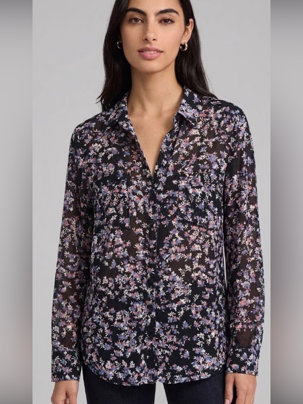 Express Portofino size L Sheer Floral Button-Down Shirt ditsy floral